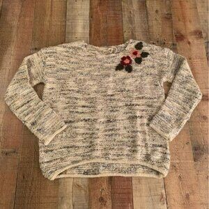 NWT Mystree cream and blue pullover woven top with pink flowers -M